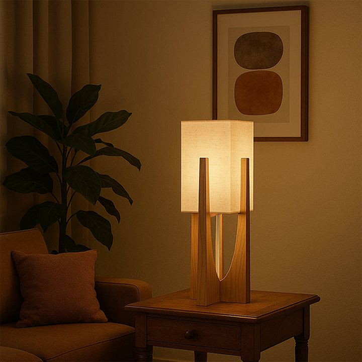 Wabi Sabi Floor Lamp with Fabric Shade and Wooden Base - LED Lighting for Living Room and Bedroom 3