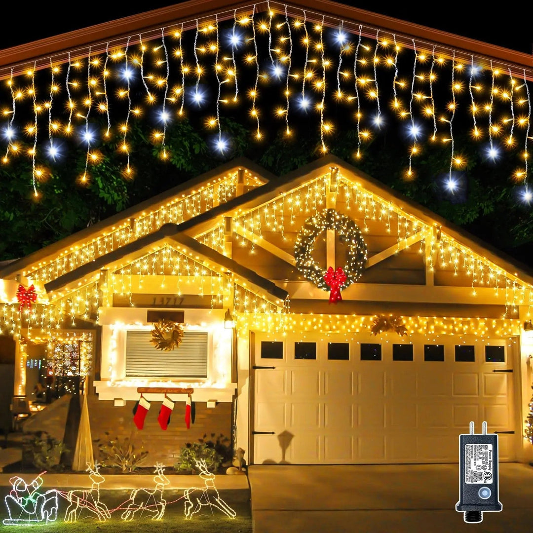 Weatherproof LED Christmas Light Curtain for Outdoor Decoration - Warm White, Multiple Lengths, 8 Lighting Modes 0