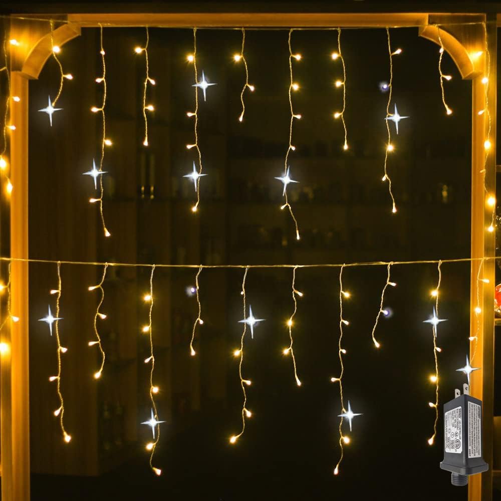 Weatherproof LED Christmas Light Curtain for Outdoor Decoration - Warm White, Multiple Lengths, 8 Lighting Modes 2
