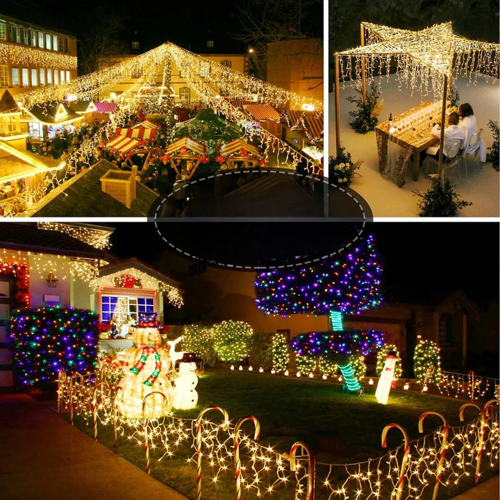 Weatherproof LED Christmas Light Curtain for Outdoor Decoration - Warm White, Multiple Lengths, 8 Lighting Modes 7