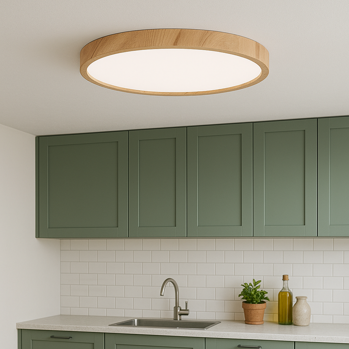 Wood Grain Ceiling Light - Modern Minimalist Design with LED Bulb 3