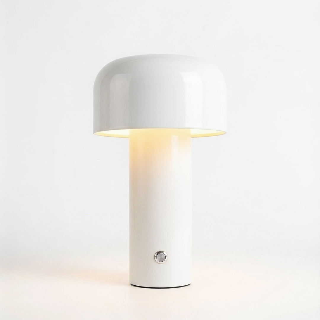 Agari mushroom cordless LED table lamp in white, lit, front view