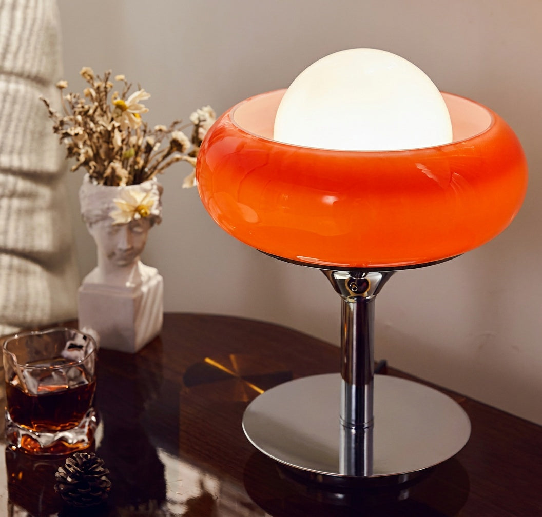 Bauhaus egg tart table lamp orange chrome base