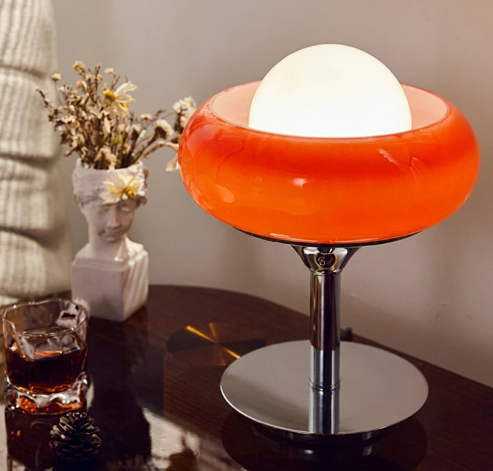 Bauhaus egg tart table lamp orange chrome base
