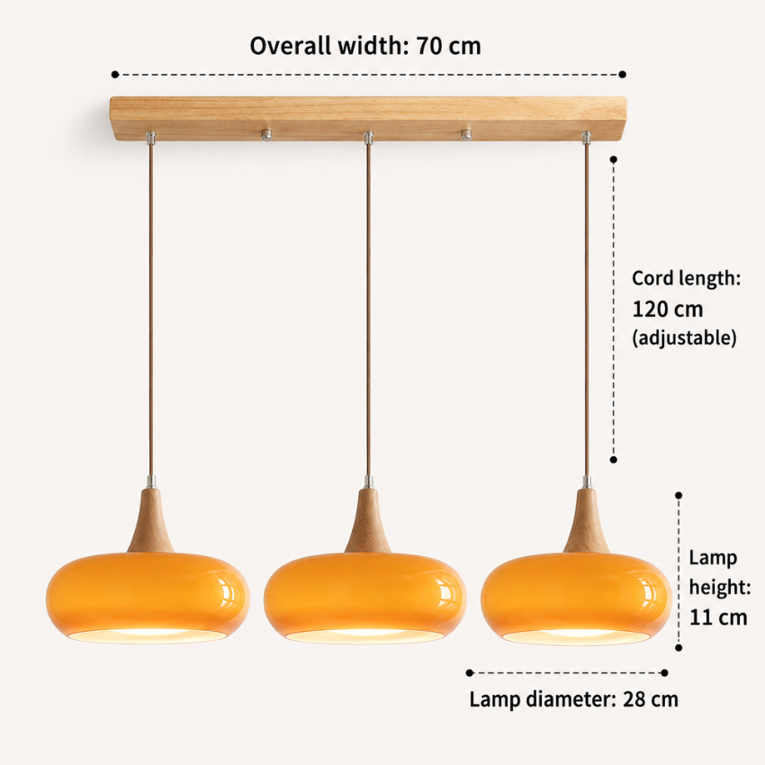 Amber Glass and Wood Pendant Light - View 19