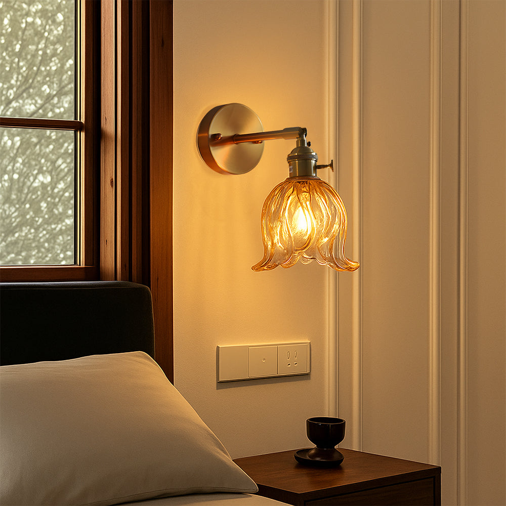 Vintage Flower Glass Wall Light in Amber