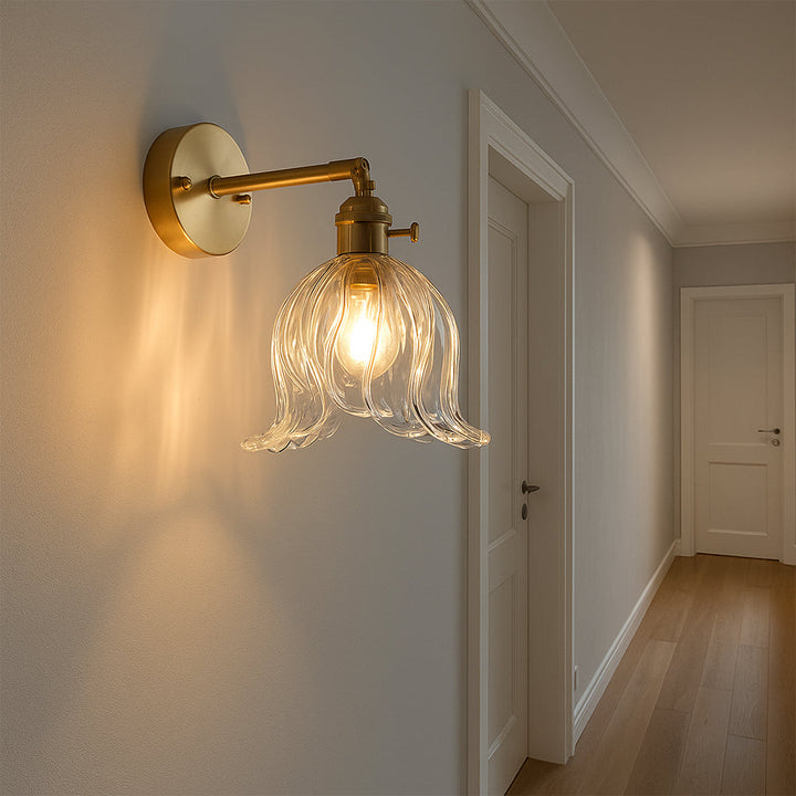 Vintage Flower Glass Wall Light in Clear